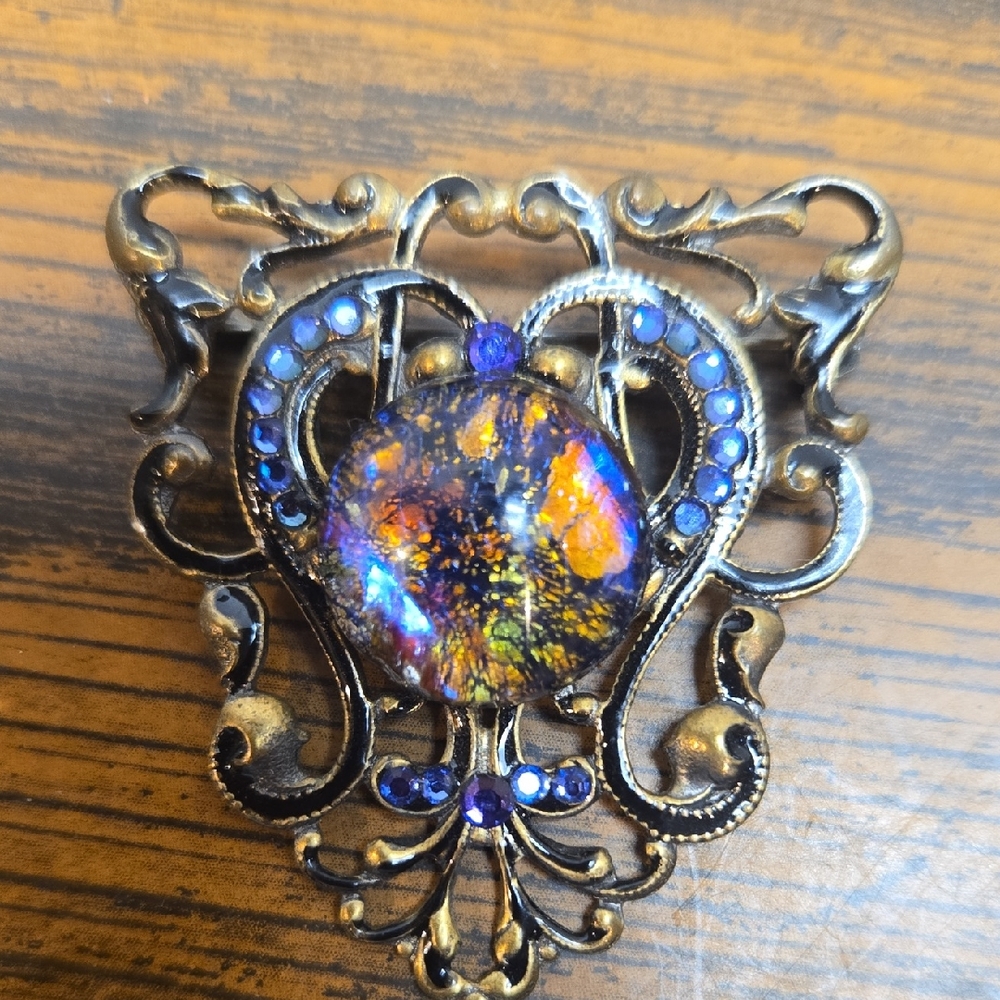 Vintage ANN Koplick DESIGNS Brooch with Multicolor Stone